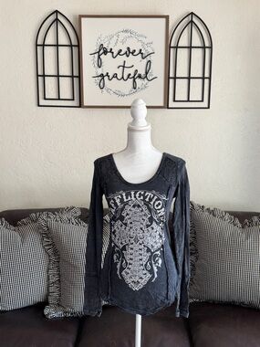 Y2K Vintage Affliction rhinestones long sleeve women's Top size S Grunge Retro